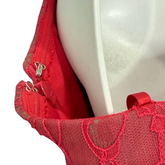 BCBGMAXAZRIA Runway Pink Lace Gray Mesh Ribbon Floral One Shoulder Dress Size 0 - Picture 9 of 12